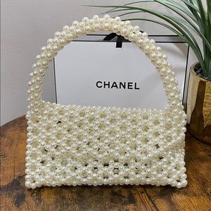 Handmade Bridal Bachelorette Pearl-Adorned White Bag